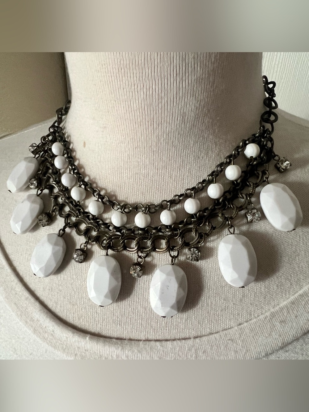 White Multi-Row Statement Necklace - Women Jewelry